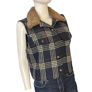 Vintage Breeches Navy Plaid Lambswool Button-Down Vest Size L